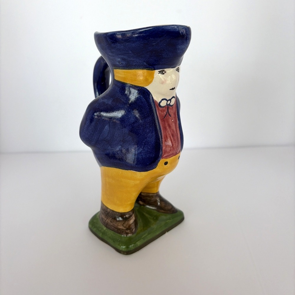 Loja dos Arcos Obidos Portugal Ceramic Pitcher 6" Vintage Blue Gold